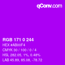 カラーコード: RGB 171 0 244 | qconv.com