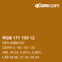 Color code: RGB 171 103 12 | qconv.com