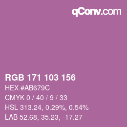 Color code: RGB 171 103 156 | qconv.com