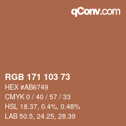 Color code: RGB 171 103 73 | qconv.com