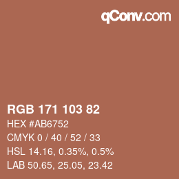 Color code: RGB 171 103 82 | qconv.com