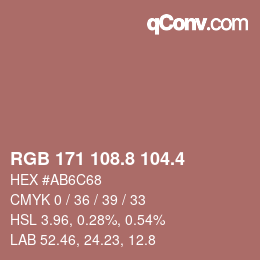 カラーコード: RGB 171 108.8 104.4 | qconv.com