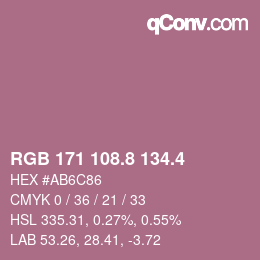 カラーコード: RGB 171 108.8 134.4 | qconv.com