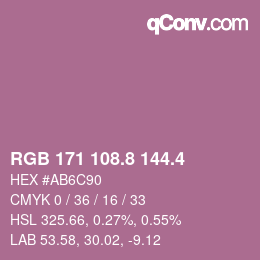 カラーコード: RGB 171 108.8 144.4 | qconv.com