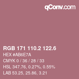カラーコード: RGB 171 110.2 122.6 | qconv.com