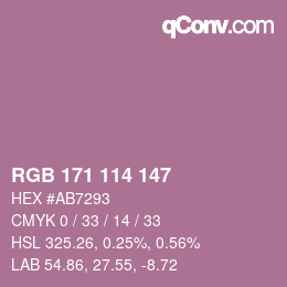 颜色代码: RGB 171 114 147 | qconv.com