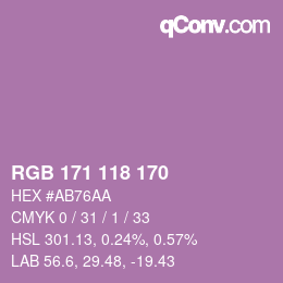カラーコード: RGB 171 118 170 | qconv.com