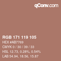 颜色代码: RGB 171 119 105 | qconv.com