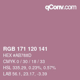 颜色代码: RGB 171 120 141 | qconv.com