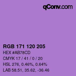 Color code: RGB 171 120 205 | qconv.com