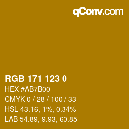 Color code: RGB 171 123 0 | qconv.com