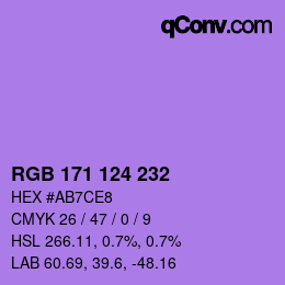 Color code: RGB 171 124 232 | qconv.com
