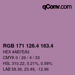 カラーコード: RGB 171 126.4 163.4 | qconv.com