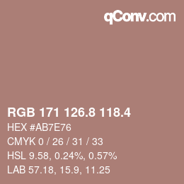 カラーコード: RGB 171 126.8 118.4 | qconv.com
