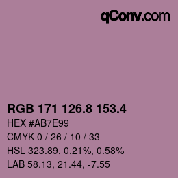 カラーコード: RGB 171 126.8 153.4 | qconv.com