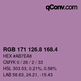 カラーコード: RGB 171 126.8 168.4 | qconv.com