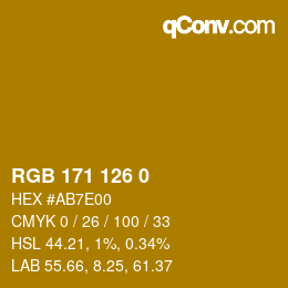 Color code: RGB 171 126 0 | qconv.com