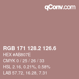カラーコード: RGB 171 128.2 126.6 | qconv.com