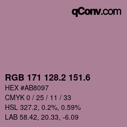 カラーコード: RGB 171 128.2 151.6 | qconv.com