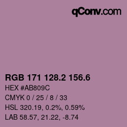 カラーコード: RGB 171 128.2 156.6 | qconv.com