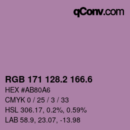 カラーコード: RGB 171 128.2 166.6 | qconv.com