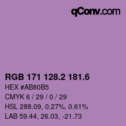 カラーコード: RGB 171 128.2 181.6 | qconv.com