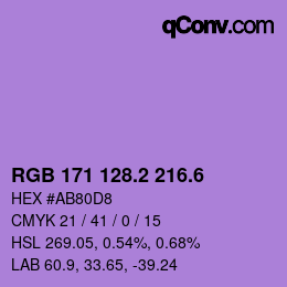 カラーコード: RGB 171 128.2 216.6 | qconv.com