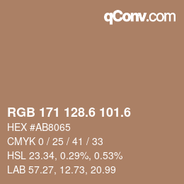 カラーコード: RGB 171 128.6 101.6 | qconv.com