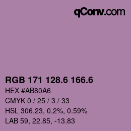 カラーコード: RGB 171 128.6 166.6 | qconv.com