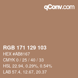 カラーコード: RGB 171 129 103 | qconv.com