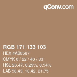 Color code: RGB 171 133 103 | qconv.com