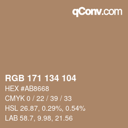 Color code: RGB 171 134 104 | qconv.com