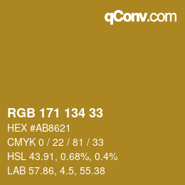 Color code: RGB 171 134 33 | qconv.com