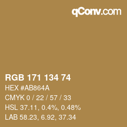 Código de color: RGB 171 134 74 | qconv.com