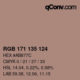 颜色代码: RGB 171 135 124 | qconv.com