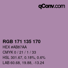 カラーコード: RGB 171 135 170 | qconv.com