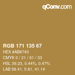 Color code: RGB 171 135 67 | qconv.com