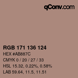 Color code: RGB 171 136 124 | qconv.com