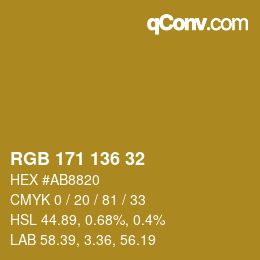 Color code: RGB 171 136 32 | qconv.com