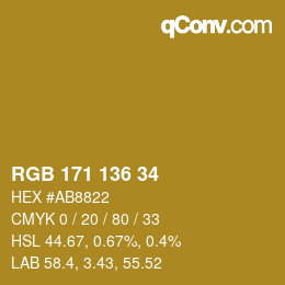 Color code: RGB 171 136 34 | qconv.com