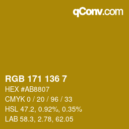 Color code: RGB 171 136 7 | qconv.com