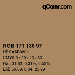 Color code: RGB 171 136 97 | qconv.com