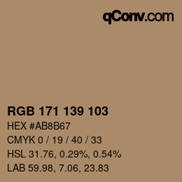 カラーコード: RGB 171 139 103 | qconv.com