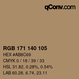 颜色代码: RGB 171 140 105 | qconv.com