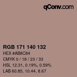 カラーコード: RGB 171 140 132 | qconv.com