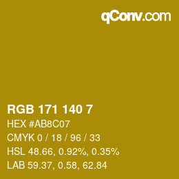 カラーコード: RGB 171 140 7 | qconv.com