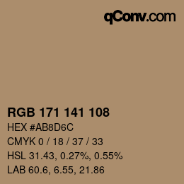 カラーコード: RGB 171 141 108 | qconv.com