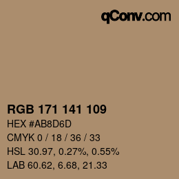 Color code: RGB 171 141 109 | qconv.com