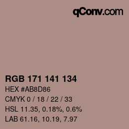 Color code: RGB 171 141 134 | qconv.com
