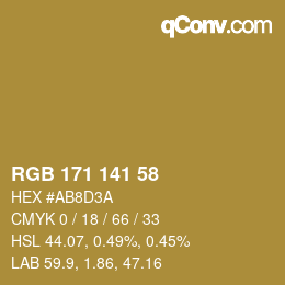 Color code: RGB 171 141 58 | qconv.com
